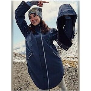 Free People Moon Magic Reflective Rain Parka  hood Small black blue new nwt